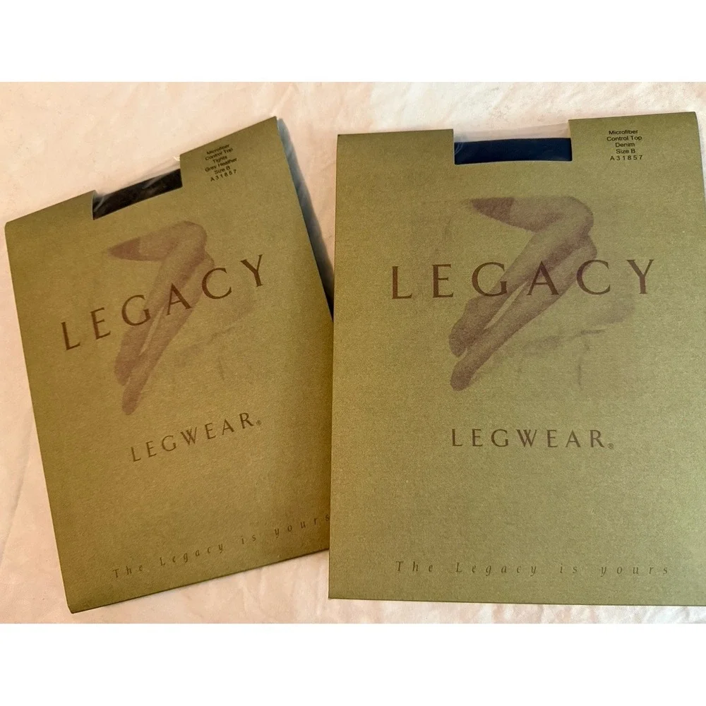 Two LEGACY LEGWEAR Microfiber‎ Control Top Tights Grey Denim Size B A31857 NEW